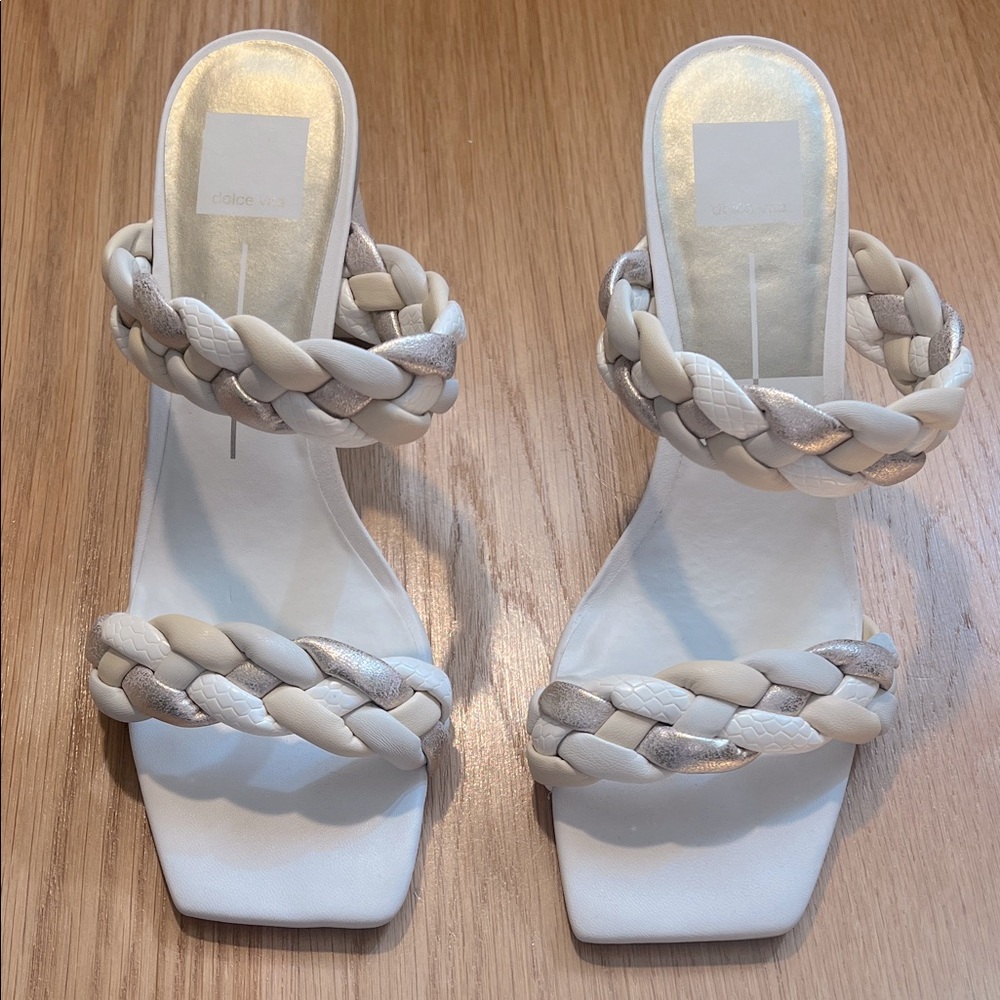 Dolce Vita White and Silver Braided Heels